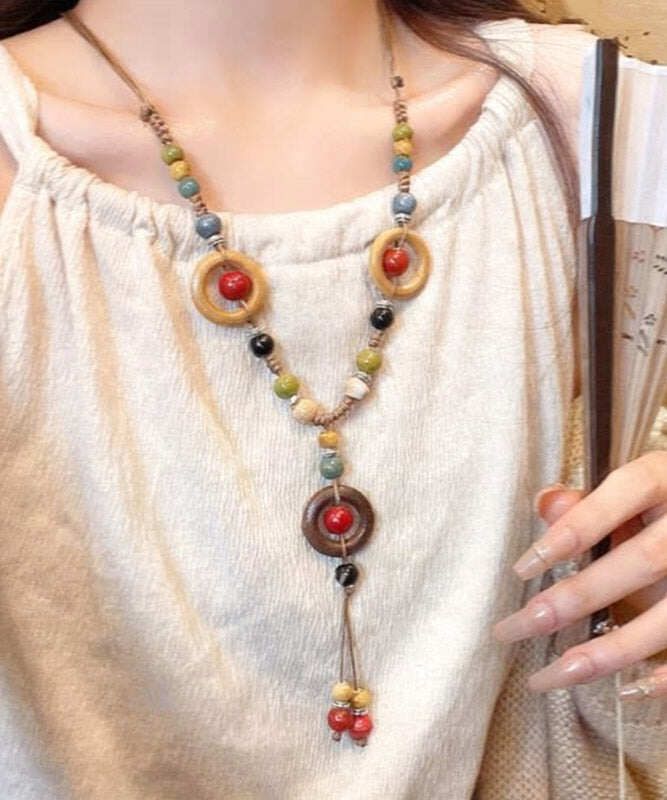 Handmade Rainbow Weave Ceramics Beading Pendant Necklace