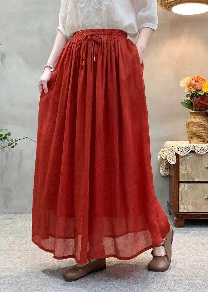 Beautiful White Elastic Waist Wrinkled Linen Skirts Summer