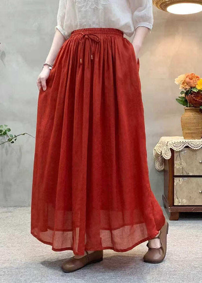 Beautiful White Elastic Waist Wrinkled Linen Skirts Summer