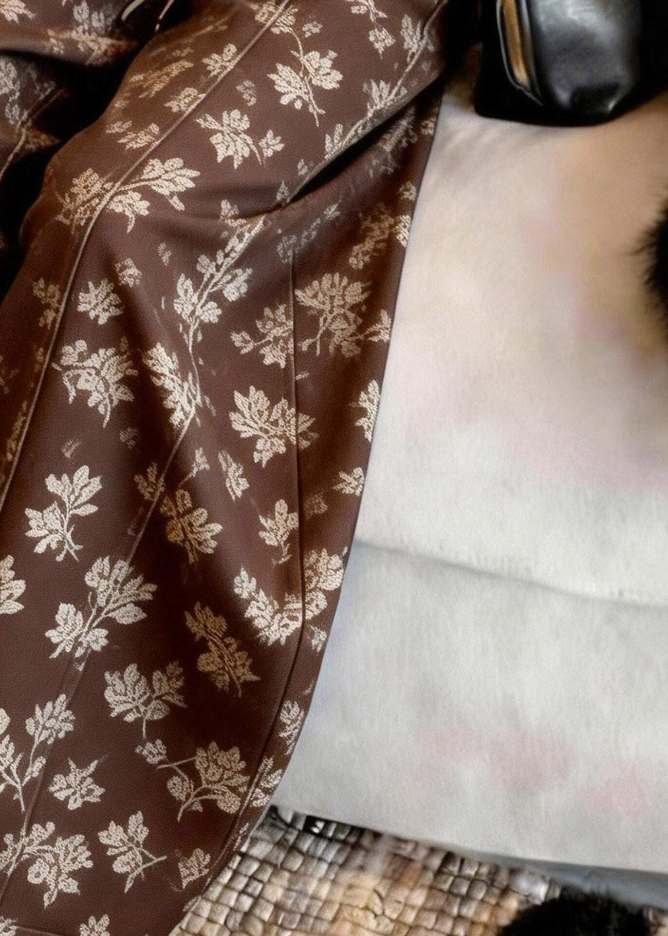 Fashion Brown Print Sashes High Waist Wide Leg Pants