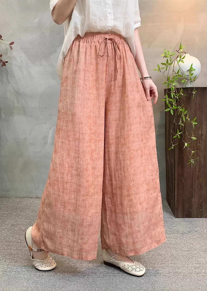Casual Navy Pockets Tie Dye Elastic Waist Linen Pants Summer