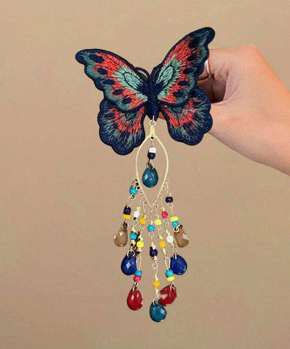 Chinese Style Rainbow Alloy Knit Glass Butterfly Tassel Hairpin
