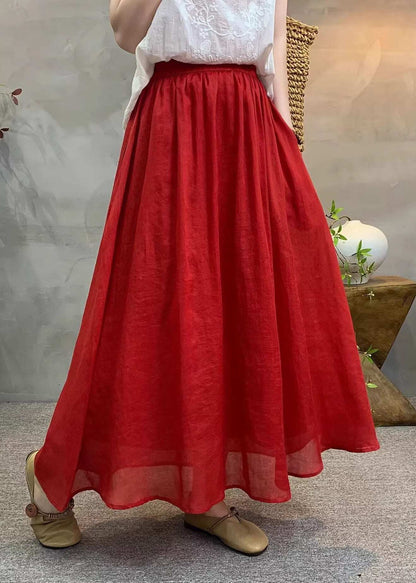 Simple Loose White Elastic Waist Linen Skirts Summer