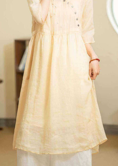 Vintage Green Embroidered Patchwork Lace Up Linen Dresses Summer
