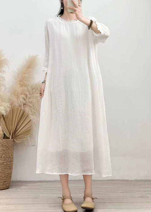Beautiful White Ruffled Patchwork Linen Dresses Summer