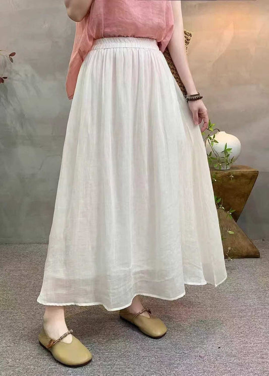 Simple Loose White Elastic Waist Linen Skirts Summer