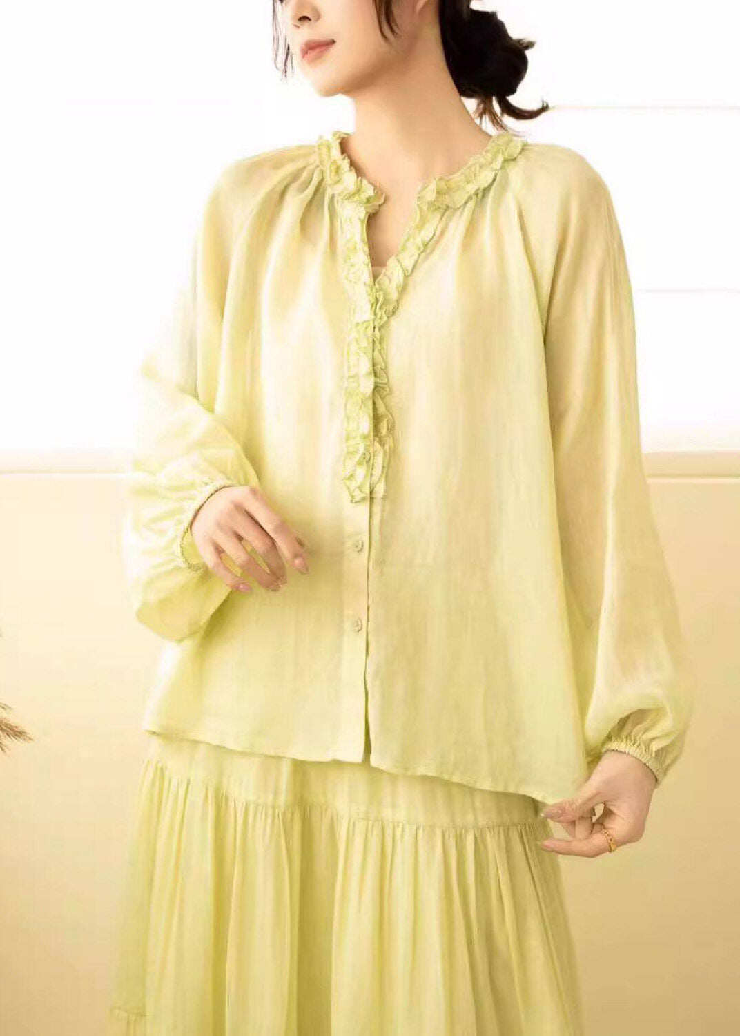 Modern White V Neck Patchwork Linen Shirt Fall