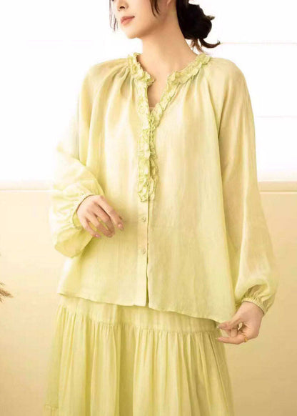 Modern White V Neck Patchwork Linen Shirt Fall