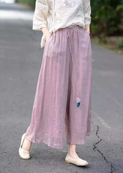 Beautiful Beige High Waist Elastic Waist Linen Pants Summer