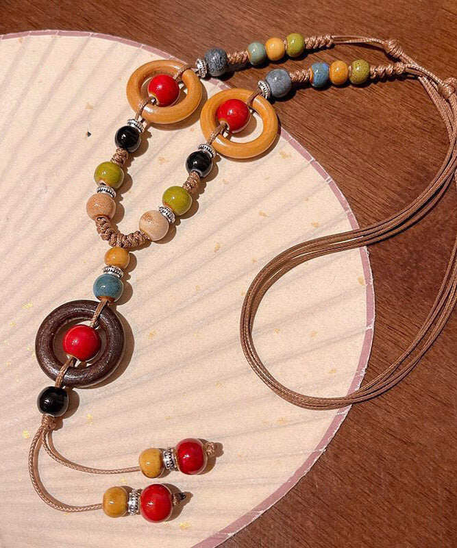 Handmade Rainbow Weave Ceramics Beading Pendant Necklace