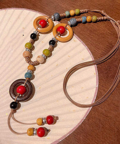 Handmade Rainbow Weave Ceramics Beading Pendant Necklace