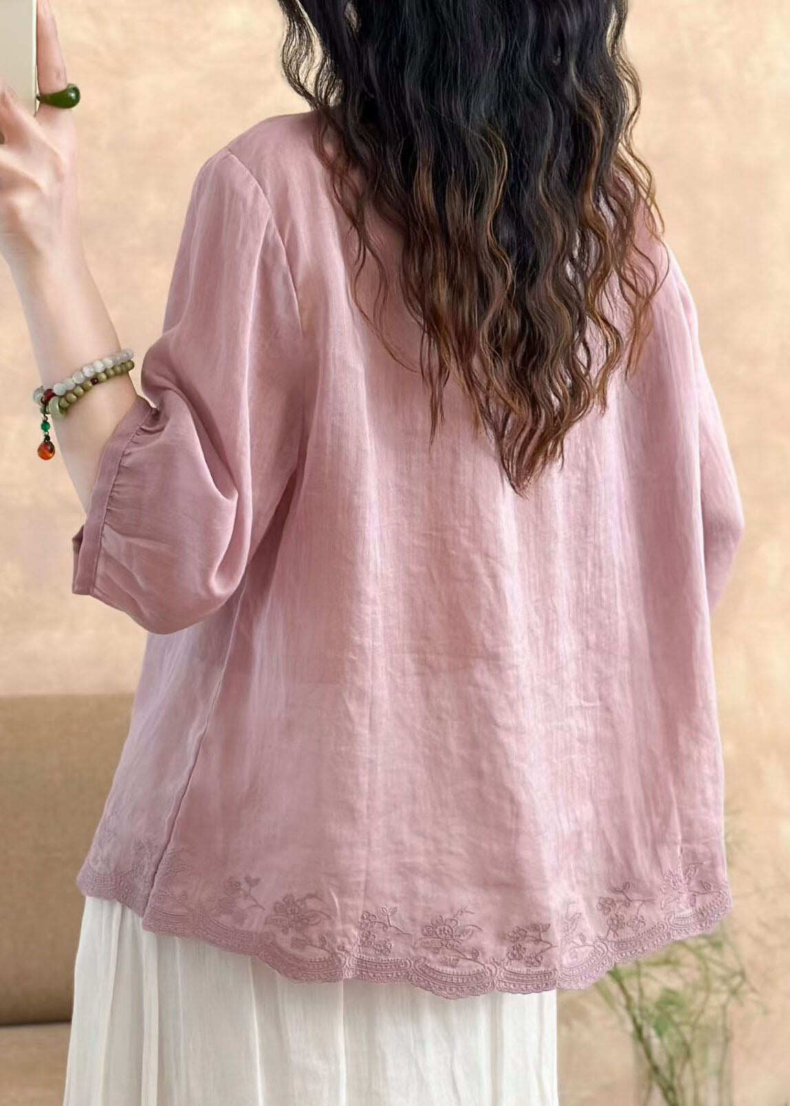 New White O-Neck Embroidered Linen T Shirt Tops Summer