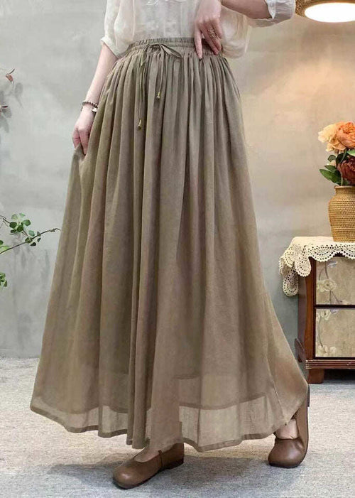 Casual Khaki Wrinkled Elastic Waist Linen Skirts Summer