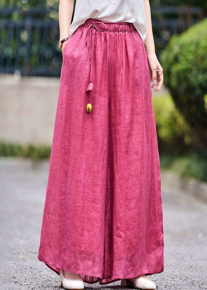 Loose Navy Pockets Elastic Waist Linen Pants Summer