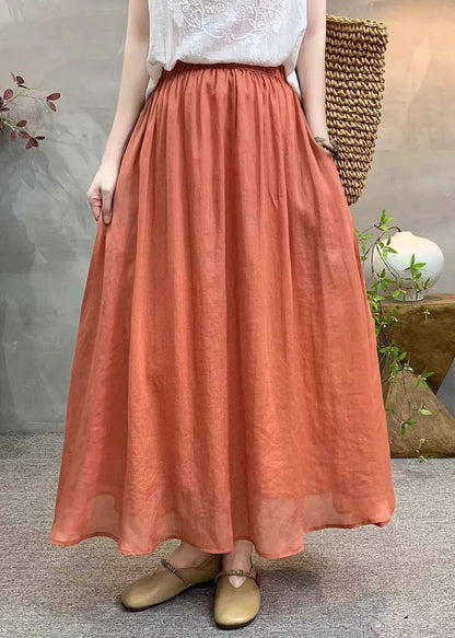 Simple Loose White Elastic Waist Linen Skirts Summer