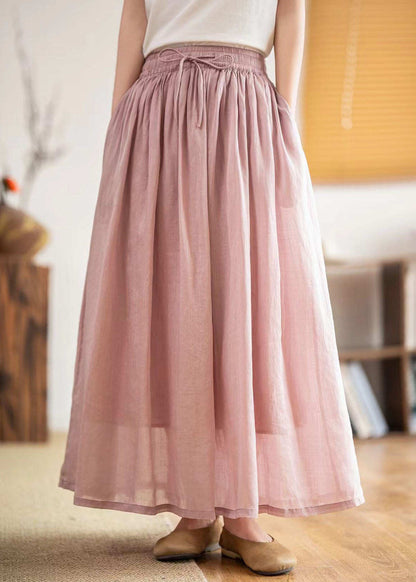 Boutique Green Pockets Elastic Waist Linen Skirts Summer