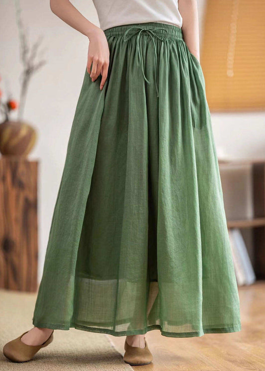 Boutique Green Pockets Elastic Waist Linen Skirts Summer