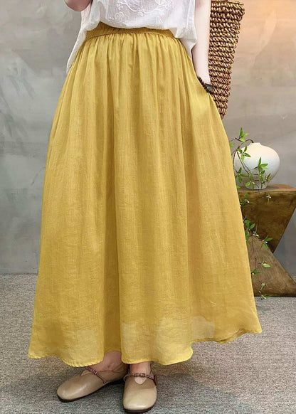 Simple Loose White Elastic Waist Linen Skirts Summer