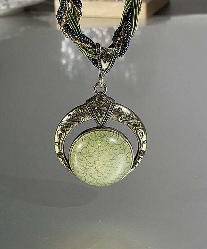 Vintage Green Acrylic Alloy Weave Beading Pendant Necklace