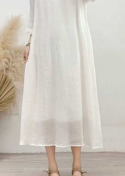 Beautiful White Ruffled Patchwork Linen Dresses Summer