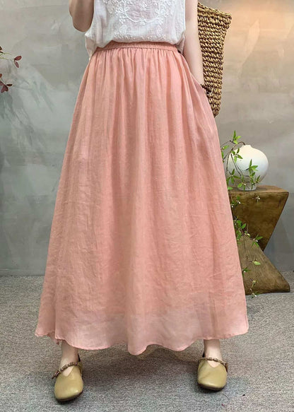 New Casual Navy Elastic Waist Linen Skirts Summer