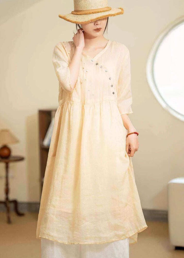 Vintage Green Embroidered Patchwork Lace Up Linen Dresses Summer