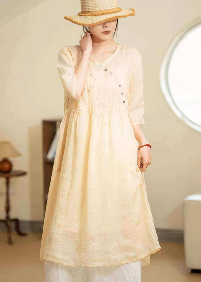 Vintage Green Embroidered Patchwork Lace Up Linen Dresses Summer
