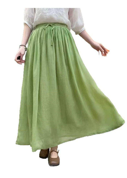 Beautiful White Elastic Waist Wrinkled Linen Skirts Summer