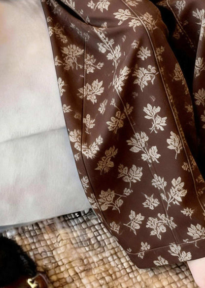 Fashion Brown Print Sashes High Waist Wide Leg Pants