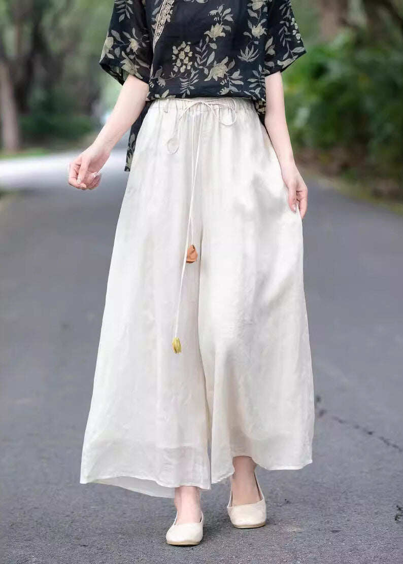 Beautiful Beige High Waist Elastic Waist Linen Pants Summer