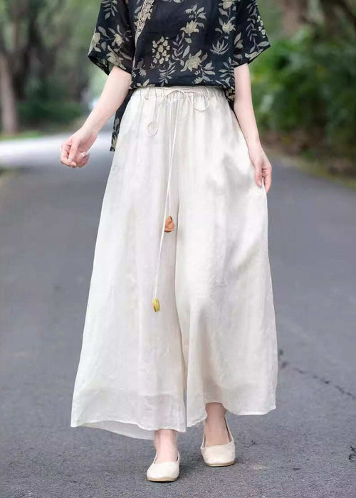 Beautiful Beige High Waist Elastic Waist Linen Pants Summer