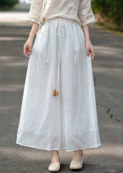 Loose Navy Pockets Elastic Waist Linen Pants Summer
