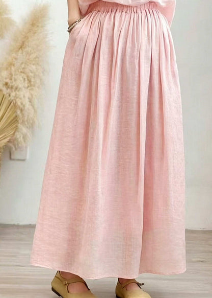 Plus Size Grass Green Pockets Wrinkled Linen Skirt Summer