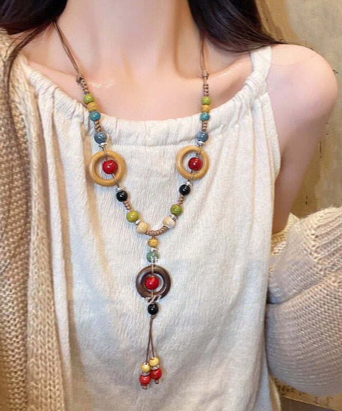 Handmade Rainbow Weave Ceramics Beading Pendant Necklace