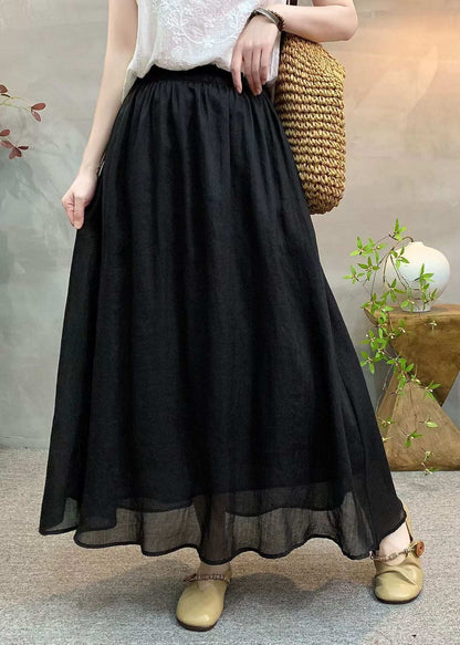 New Casual Navy Elastic Waist Linen Skirts Summer