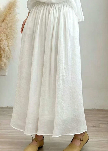 Plus Size Grass Green Pockets Wrinkled Linen Skirt Summer
