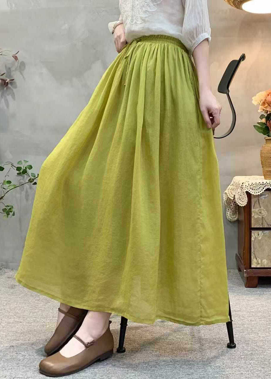 Casual Khaki Wrinkled Elastic Waist Linen Skirts Summer