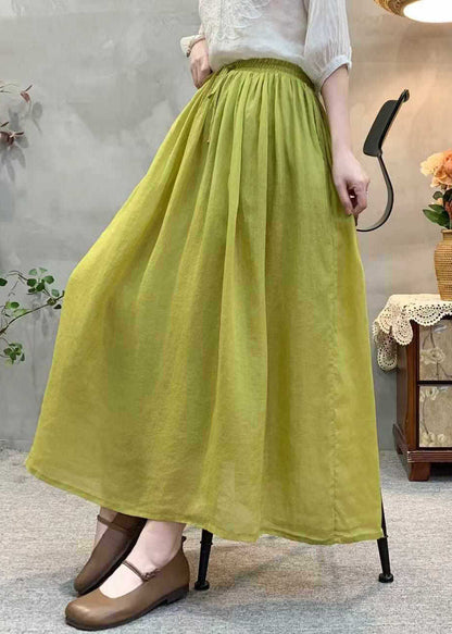 Casual Khaki Wrinkled Elastic Waist Linen Skirts Summer