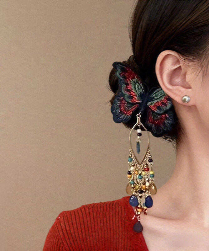 Chinese Style Rainbow Alloy Knit Glass Butterfly Tassel Hairpin