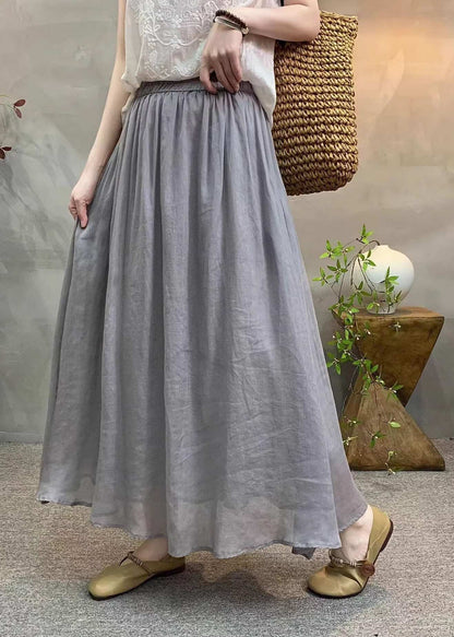Simple Loose White Elastic Waist Linen Skirts Summer