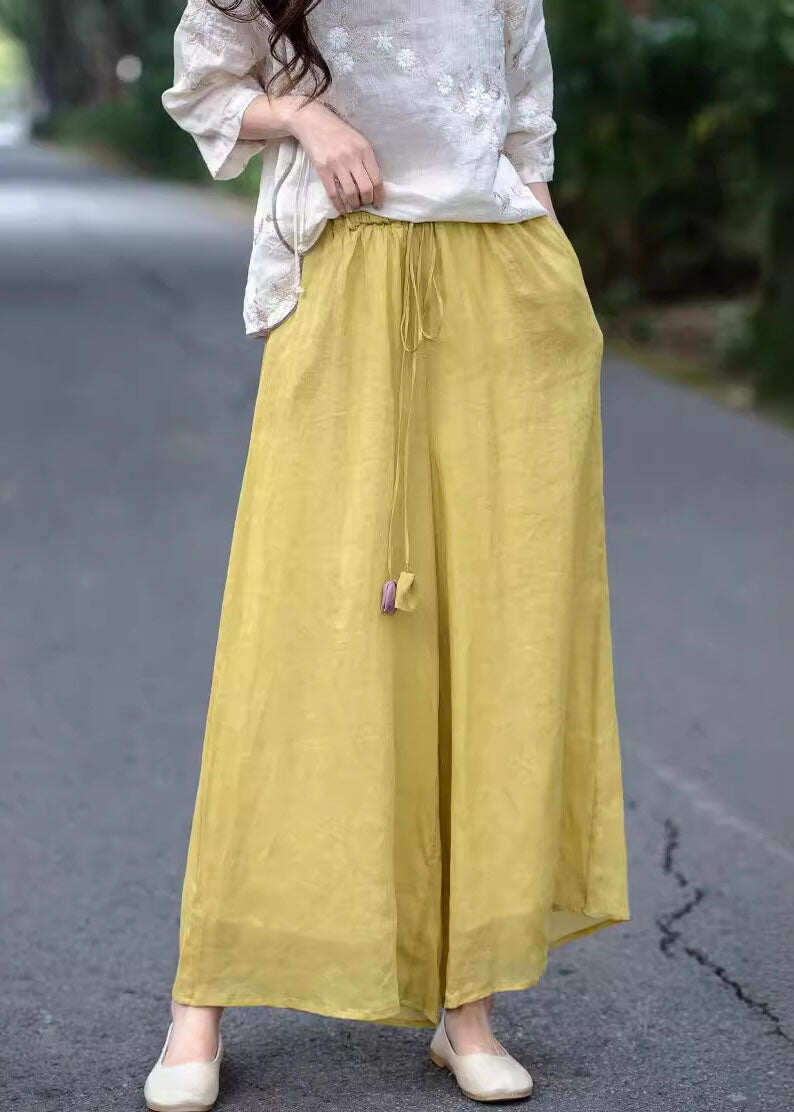 Beautiful Beige High Waist Elastic Waist Linen Pants Summer
