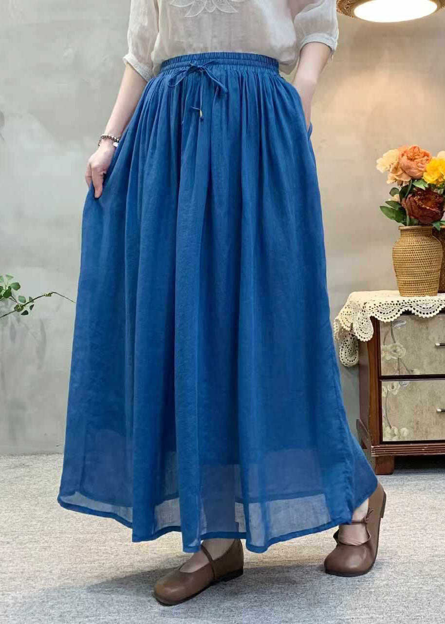 Casual Khaki Wrinkled Elastic Waist Linen Skirts Summer