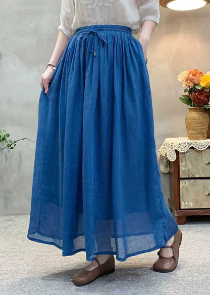 Casual Khaki Wrinkled Elastic Waist Linen Skirts Summer