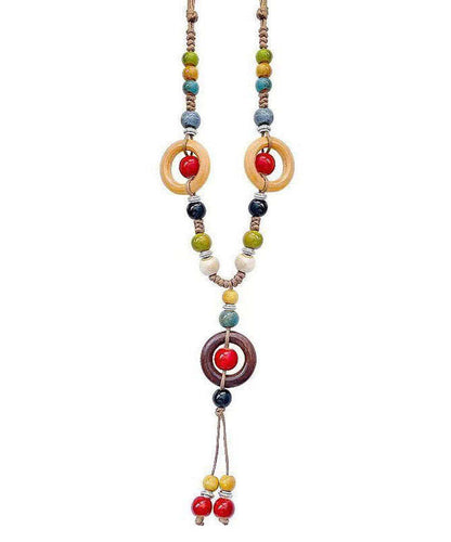 Handmade Rainbow Weave Ceramics Beading Pendant Necklace
