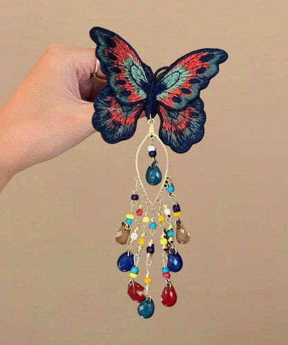 Chinese Style Rainbow Alloy Knit Glass Butterfly Tassel Hairpin