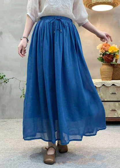 Casual Khaki Wrinkled Elastic Waist Linen Skirts Summer
