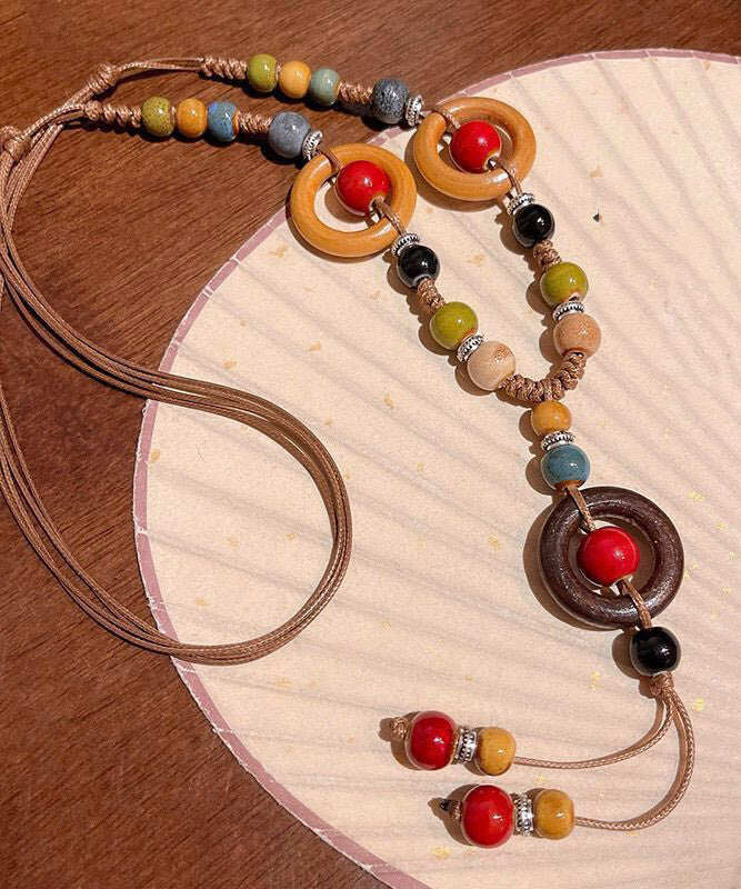 Handmade Rainbow Weave Ceramics Beading Pendant Necklace
