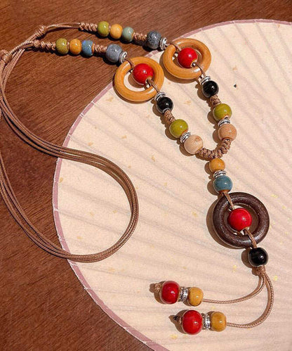 Handmade Rainbow Weave Ceramics Beading Pendant Necklace